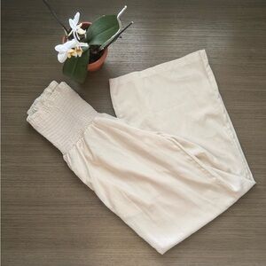 Cream Elastic Waist Pants